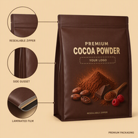 Sacs de poudre de cacao imprimés sur mesure, sachets refermables de qualité alimentaire, emballage de cacao pour la pâtisserie, les desserts, les boissons, vente en gros