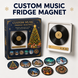 Lecteur magnétique de musique personnalisé pour réfrigérateur, mini lecteur de disques vinyles magnétique avec disques à motifs interchangeables, coffret cadeau pour ami - Product Image 1