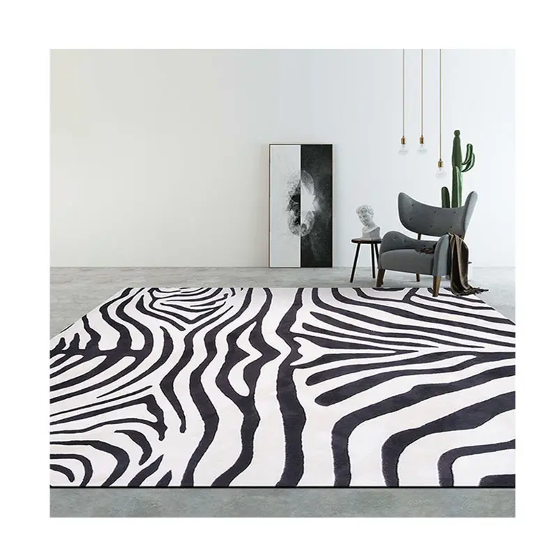 faux fur carpet home decorative animal printed floor runners zebra pattern vintage rug non-slip vortex illusion rug