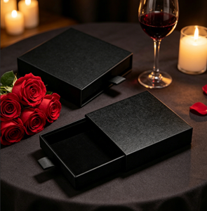 Black Slide-<b>Out</b> Jewelry Box, <b>Drawer</b> Style Cardboard Jewelry Packaging Box with Ribbon <b>Pull</b> Tab - Product Image 3