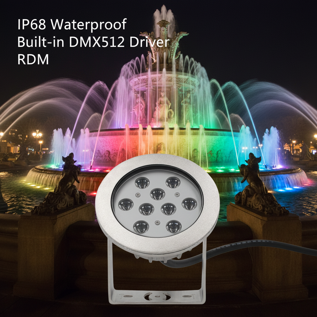 316L Stainless Steel RGB/RGBW 36W DMX512 Waterproof Outdoor LED Underwater Light Fountains IP68 Rated