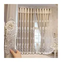 Cortinas de estilo europeo para decoración del hogar, cortinas bordadas de gasa de chenilla personalizada para sala de estar