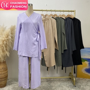 2347+1909 #   Conjunto de 2 Piezas para Mujer, Elegante y Moderno, en Lino Suave con Cordones y Bolsillos, Estilo Árabe Musulmán - Product Image 1