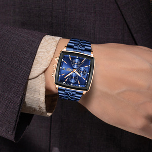 For Men's Quartz Watch Blue Dial Rose Gold Case Stainless Steel Strap Chronograph 3BAR Water Resistant <b>Calendar</b> Wristwatch - Product Image 2