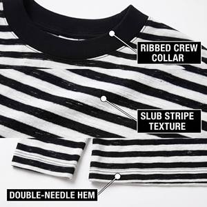 T-shirt à manches longues col rond en coton peigné 280 GSM épais, rayures noires et blanches personnalisées, pour homme, style décontracté minimaliste - Product Image 2