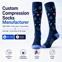 Chaussettes de compression personnalisées à motifs médicaux, hauteur genou, 15-20 20-30 mmHg, chaussettes de soutien jacquard, OEM ODM Marque privée