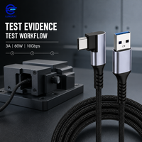 LUNG KAY Memproduksi Kabel USB 3.2 10Gbps Sudut Kanan USB a ke C Berjalin Profesional untuk VR AR FPV Switch Custom OEM ODM