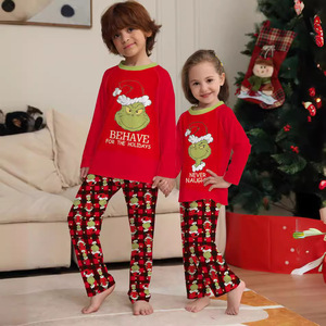 Nouveau petit monstre parent-enfant noël hiver Homewear pyjamas élastiques dessin animé imprimé à carreaux ensemble deux pièces - Product Image 2