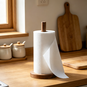 Porte-rouleau de papier de cuisine vertical autoportant en bois d'acacia Natural House - Product Image 4