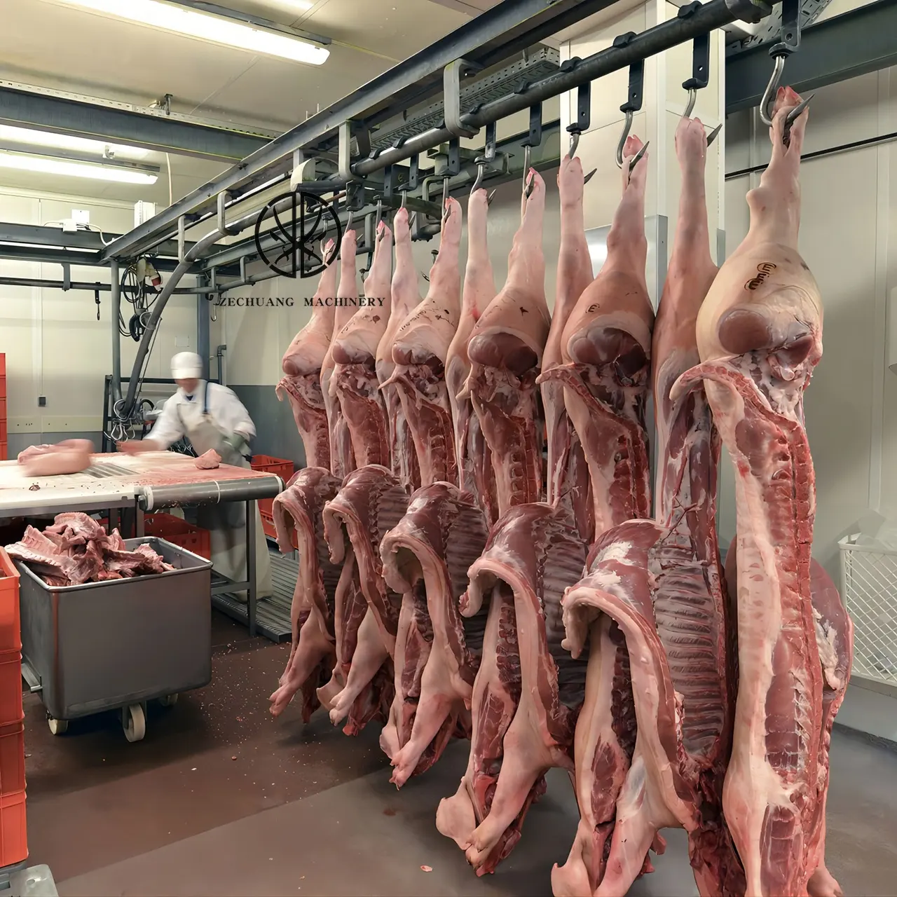 Varkensslachtapparatuur Zaait Slachthuis Slachthuis Machinelijn Met Koude Kamer Vlees Snel Bevroren Spoor Systeem