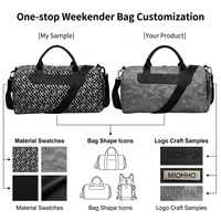 Bolsa de Viaje de Fin de Semana con Diseño Jacquard, Ribete de Cuero, Correa de Hombro Ajustable, Bolso Tejido Geométrico de Gran Capacidad