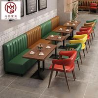 Vente en gros de cafétéria moderne restauration rapide commerciale en bois massif canapé en cuir incurvé siège banquette restaurant table chaise mobilier