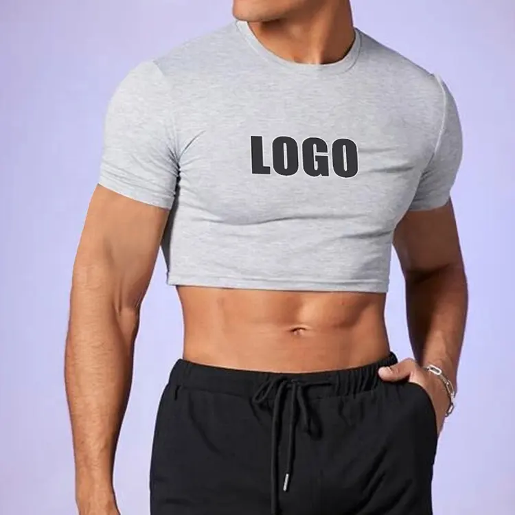 Ins Trend Cropped Tee New Summer Solid Breathable Men Crop Top Tee Custom Logo Workout Gym Wear Mens Crop Top