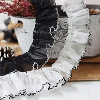 À volants plissé dentelle tissu garniture en mousseline de soie noir et blanc correspondant robe décoration Tulle tissu Applique coupe artisanat couture