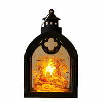 Lanterne citrouille rétro d'Halloween, veilleuse en plastique et verre imprimée offset – Accessoire lumineux portable pour l'aménagement de fêtes, accent de présentation sur étagère, thème hanté