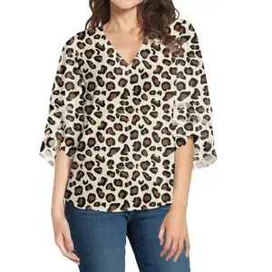 Leopard Tierst reifen gedruckt Chiffon weibliche Bluse Jugend Vitalität Flare Ärmel Frauen Tops Cool für Mädchen Kleidung Bild benutzer definierte