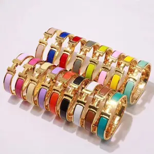 Luxury Designer Stainless Steel 18K Gold Plated Brand Bracelets Enamel H Bangle Bracelet For Women And Men