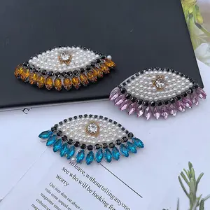 Eyes appliques new design sewing on luxury beaded crystal rhinestone handmade patch