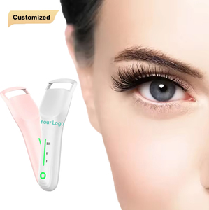 Rizador de pestañas eléctrico recargable para hombres y mujeres, herramienta de elevación de pestañas con calor rosa y blanco con logotipo personalizado - Product Image 1