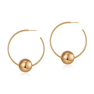 Nuovi orecchini a cerchio con perline grandi dimensioni orecchini a cerchio in ottone placcato oro 14K alla moda/EH0328-D in stile Cool personalizzato OEM geometrico