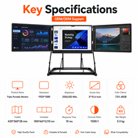 Extenseur d'écran triple pour ordinateur portable, écran tactile, moniteur portable, affichage à 3 écrans, poste de travail multi-écrans pour usage professionnel