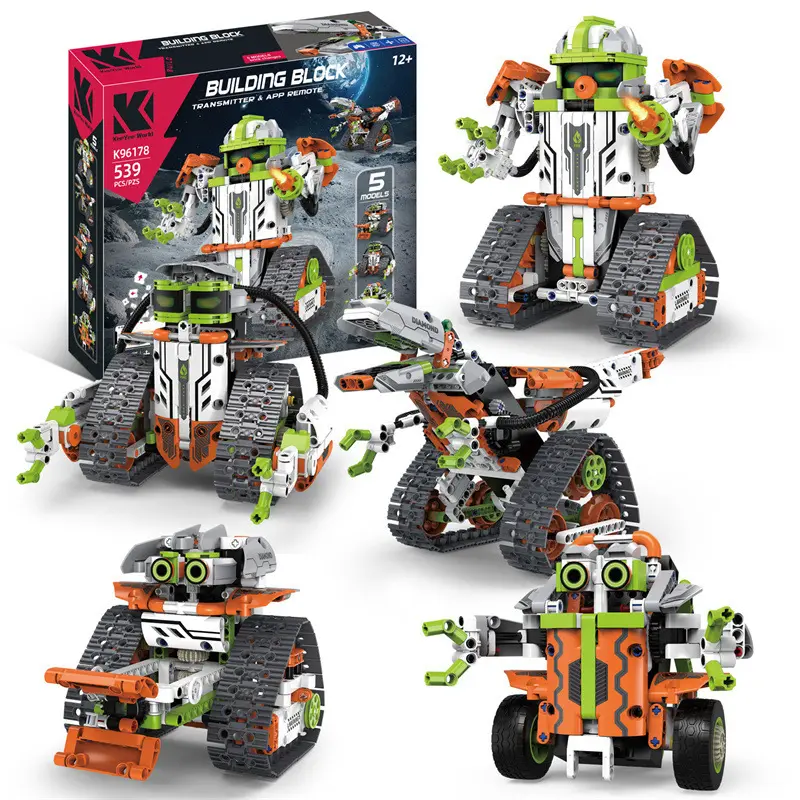 Programming toys 5 In 1 Green Stem RC Robot Tracked Vehicle Assemble Building Blocks APP Controlled Educational Toy Learning Kit