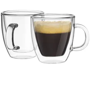 New Seller Custom 300ml Double Wall Insulated Glass Tumbler Savor Espresso Cups with Handle for Coffee and Gifts