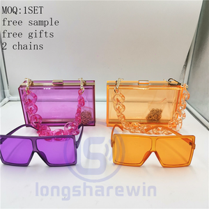 2021 Free samples Candy Color Acrylic Square Box Bag Clear Purse Handbag Hard Frame Party Clutch Purse with fashion sunglasses