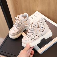 Chaussures décontractées tendance pour garçons et filles, style britannique, confortables, chaussures d'hiver pour enfants, bottines noires et blanches pour enfants
