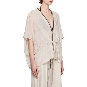 White <strong>Sheer</strong> <strong>Jacket</strong> for Women Short Sleeve V-neck Loose High Quality Fashion Design Casual Style Autumn Wear Wholesale - Product Image 2