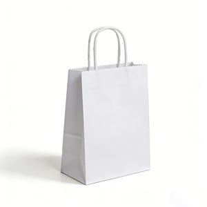 Bolsas de Papel Kraft Blancas Personalizables al por Mayor con Asas Retorcidas y Borde Dentado para Empaque de Regalos en Comercios, Bodas y Fiestas - Product Image 1