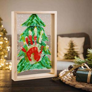 Marco Transparente de Madera Sólida para Huellas Familiares, Material de Pino, Rectangular Vertical, Impresión Artística DIY, Recuerdo con Huellas de Varias Personas - Product Image 4