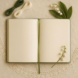 Cuaderno A5 de Tela Verde con Bordado de Lirio de los Valles, Ribete de Encaje, Diseño Floral Vintage, Páginas Rayadas Cosidas, Ideal para Regalo o Escritura - Product Image 4