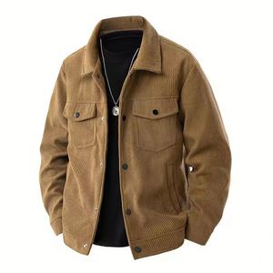Blouson en velours côtelé uni pour homme avec revers – Manteau de travail décontracté polyvalent au style jeune et tendance - Product Image 5