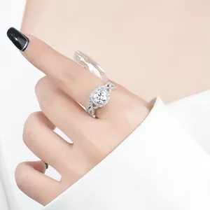 Pabrik Produsen Grosir 925 Sterling Silver Brilliant Cut Moissanite Set Cincin Wanita