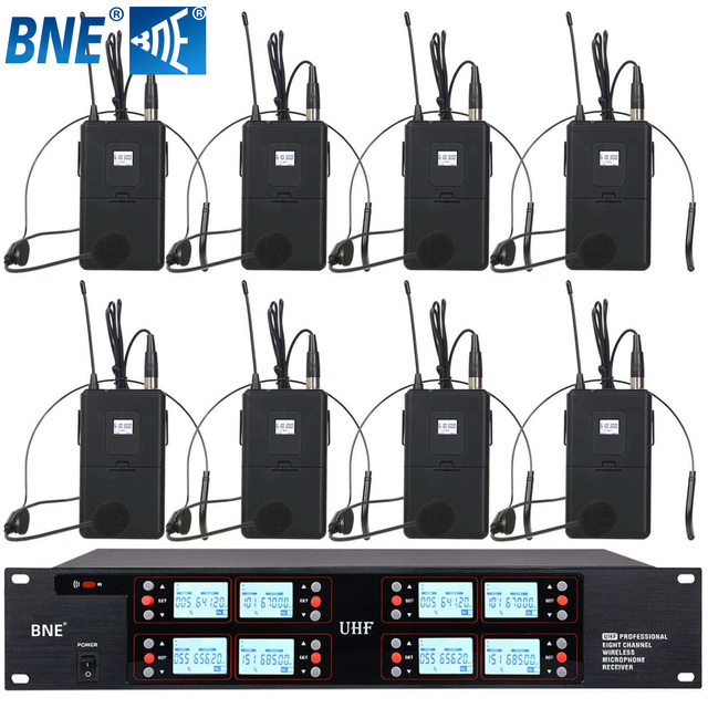 Top Quality Professional 8 Channel UHF Wireless Microphone Headworn Mic Headset Microphone for Party Wedding Speech Church Stage