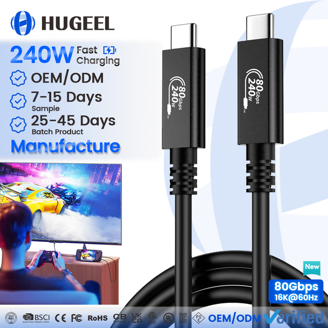 240W Type C Cable with USB4.0 Fast Transfer 4K Video Thunderbolt 5/4/3 Data Cable for Laptop XBOX Switch 80Gbps 16k 60Hz Cable
