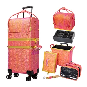 professional soft makeup case rolling beauty cosmetic box luggage case multifunction travel trolley bags