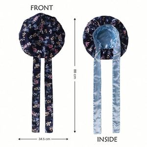 Bonnet de nuit personnalisé pour femmes, double couche avec bande à nouer, réversible, protection des cheveux, cadeau promotionnel - Product Image 4