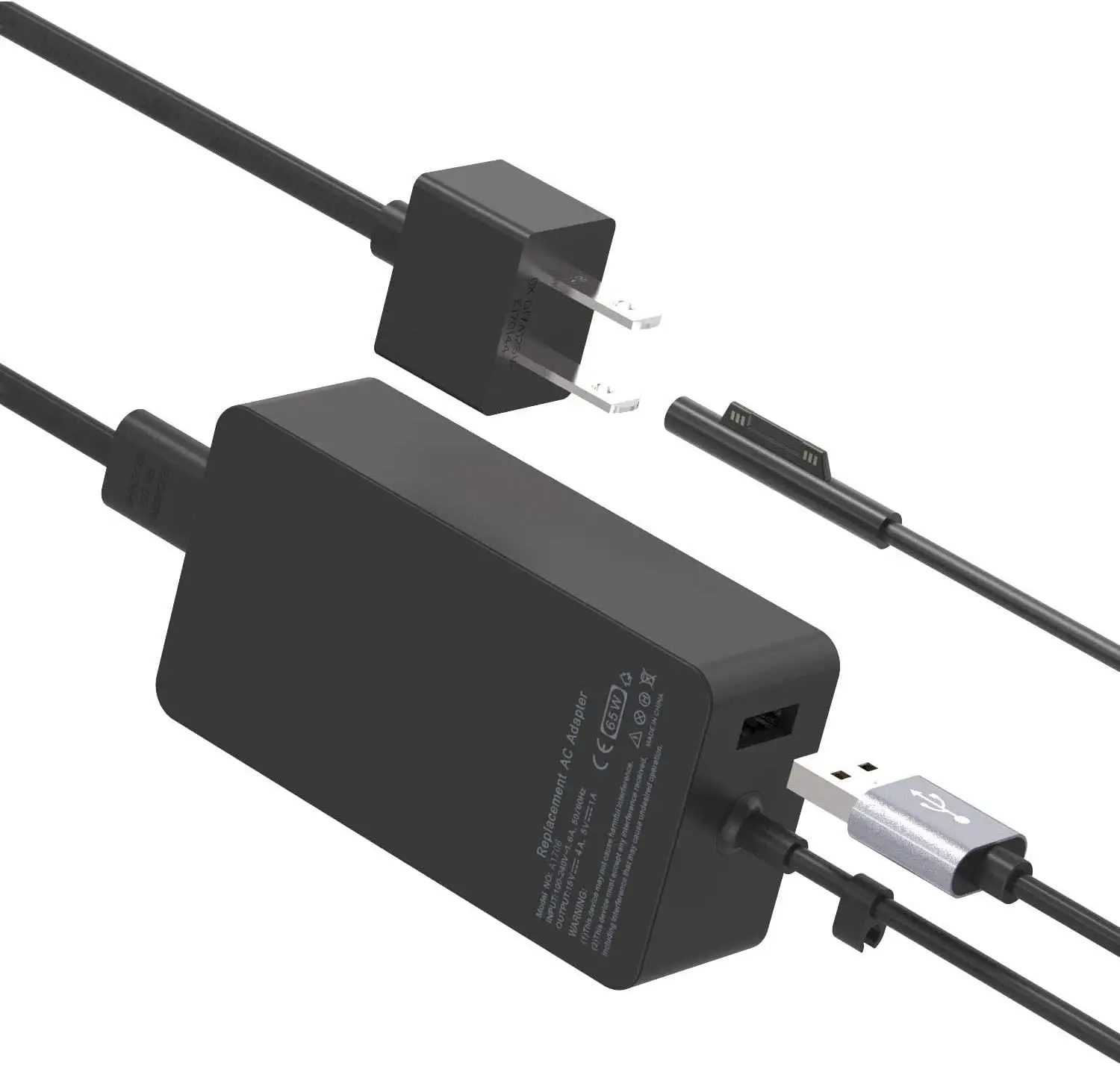 Adaptador do carregador do poder da superfície para Microsoft Surface Pro 8X7 6 5 4 3 adaptador 65W da superfície do portátil