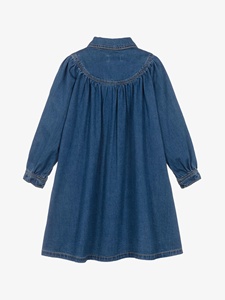 Vestido de mezclilla de moda para niñas, manga larga, con solapa, adornos coloridos, vestido camisero informal de mezclilla para niñas pequeñas - Product Image 3