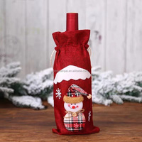 Housse de bouteille de vin réutilisable en polyester Lincoln Santa avec cordon de serrage, motif bonhomme de neige et cerf - Sac cadeau de décoration de Noël