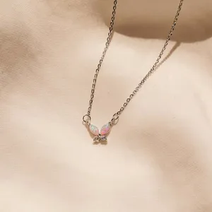 Модные Роскошные хрустальные ожерелья с опалом и бабочкой из нержавеющей стали милые розовые опаловые ювелирные изделия ожерелья для женщин