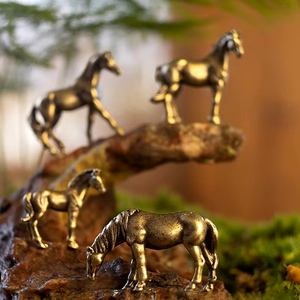 Statuettes de chevaux en laiton métallique, 4 styles, sculpture artistique électroplaquée pour la maison, la décoration religieuse et moderne - Product Image 1