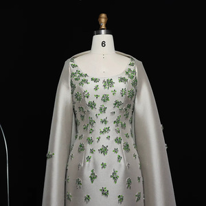 Abito da sera con perline floreali 3D in raso verde salvia Chic con mantello per donna Lsz536-1 per festa <span class=keywords><strong>di</strong></span> nozze - Product Image 3