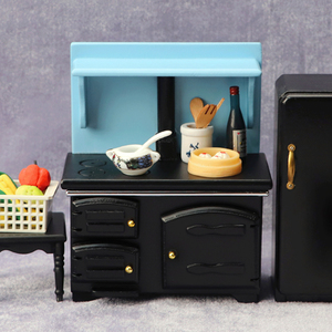 Maison de poupée 1:12 mini meubles cuisine micro scène modèle vintage <span class=keywords><strong>poêle</strong></span> noir - Product Image 2