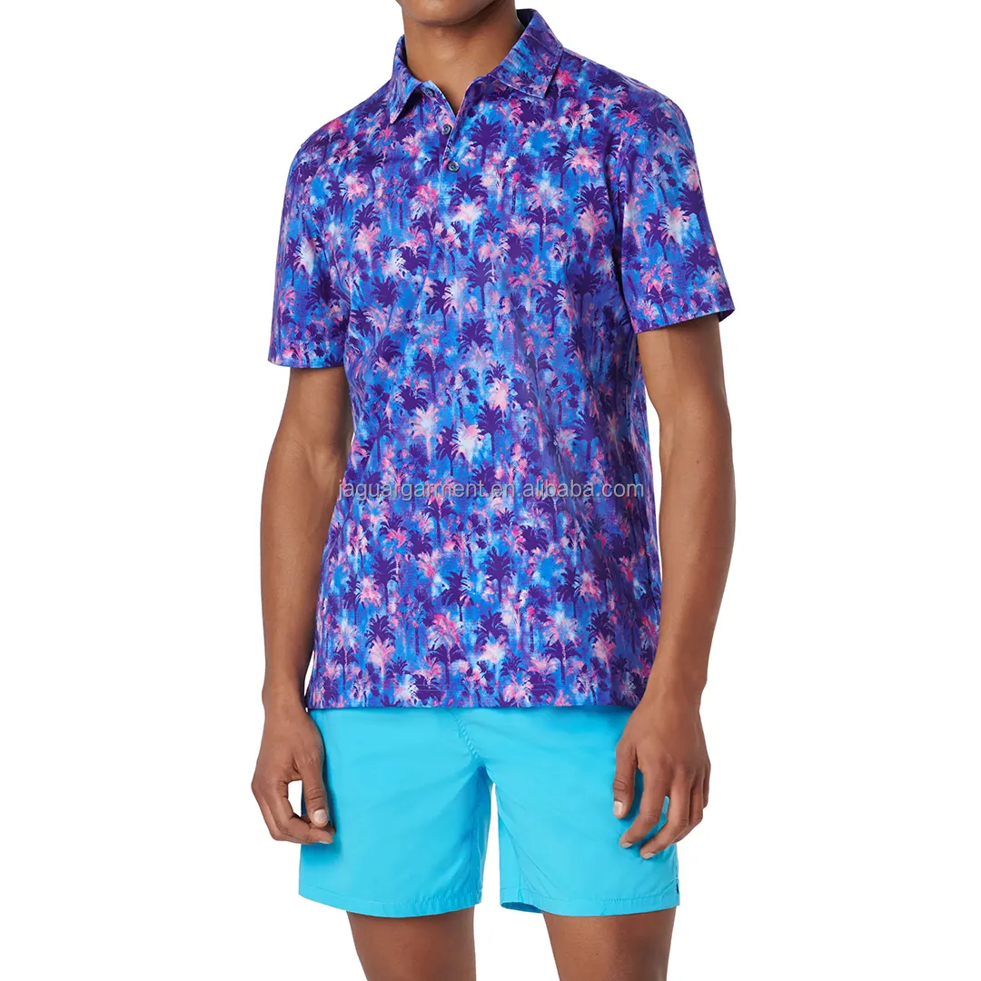 Vacances à Hawaii Chemises de golf pour hommes Chemises de golf à manches courtes Polo de golf en polyester et spandex pour hommes