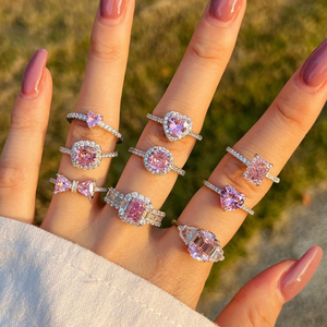 خواتم فضة إسترلينية فاخرة للنساء قلب وردي مكعب زركونيا خطوبة زفاف هدية مجوهرات أنيقة عصرية عالية الجودة - Product Image 1