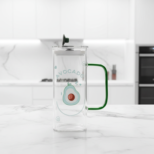 Mug en verre à motif <span class=keywords><strong>de</strong></span> fruits 450 ml avec poignée et paille en verre, tasse à boire en borosilicate pour jus - Product Image 2
