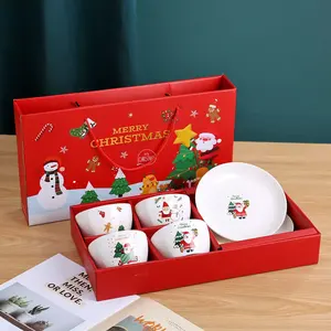 Sylvan conjunto de talheres de cerâmica natalina, 4 tigelas, 2 pratos, tigela, impressão de logotipo, caixa de presente de natal